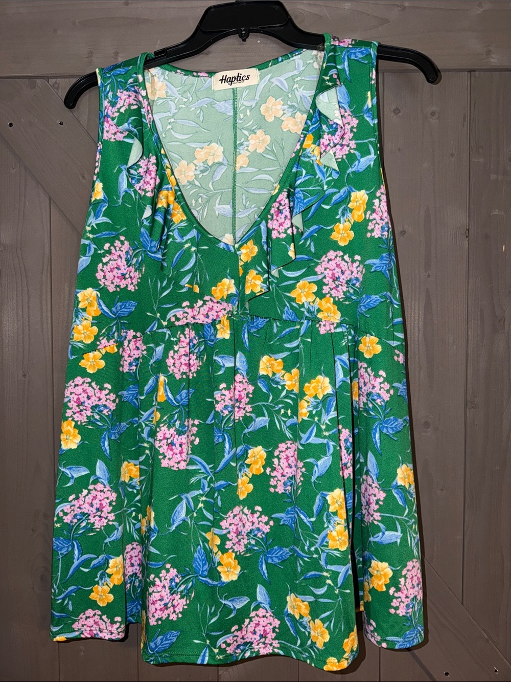 Haptics Green Floral V-Neck Tank Top